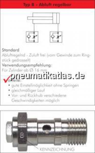 Drosselrückschlagventil G 1/4"-10 x 8mm, abluftregelnd (B)